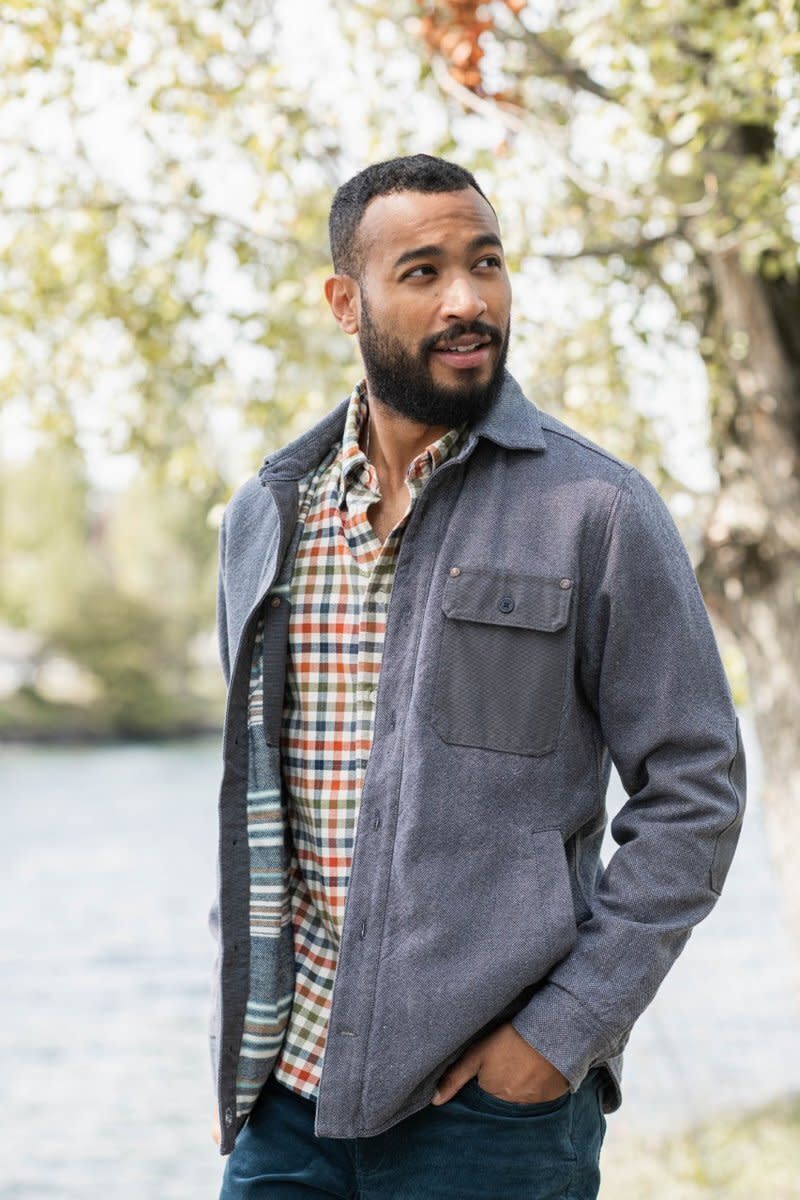 Lined with striped flannel and taffeta sleeves, this <a href="https://fave.co/3049oak" target="_blank" rel="noopener noreferrer">United By Blue jacket</a> is made from recycled hemp and organic cotton. (Photo: United By Blue)