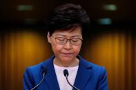 FILE PHOTO: Hong Kong Chief Executive Carrie Lam speaks to media over an extradition bill in Hong Kong