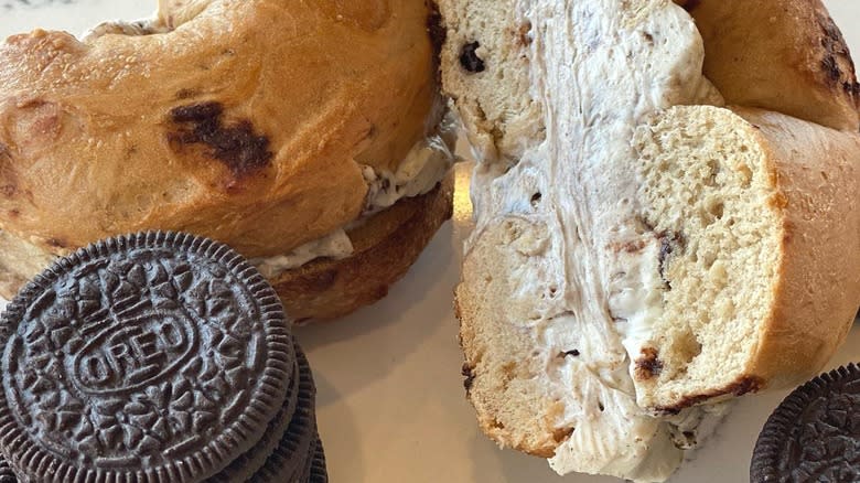 Oreo bagel with cream cheese