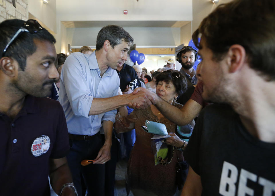 O’Rourke greets supporters after a town hall meeting in Horseshoe Bay, Texas, Aug. 16. 2018. (Photo: Chris Covatta/Getty Images)