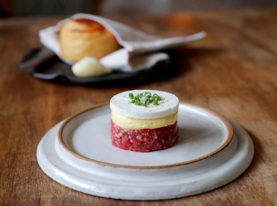 Ardent's beef tartare, topped with a deviled egg mousse and whipped bone marrow, could be one of the a la carte items on the new bar menu when the restaurant reopens after remodeling in April.