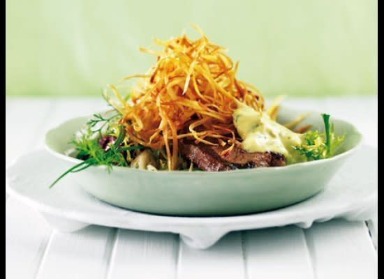 Béarnaise sauce is prepared a lot like mayonnaise. If you know how to use a whisk, you're all set. Serve it as a condiment for seared steak and sweet potato fries for a take on the French bistro classic, steak frites.    <strong>Get the Recipe for <a href="http://www.huffingtonpost.com/2011/10/27/steak-barnaise-with-swee_n_1057503.html" target="_hplink">Steak Bearnaise with Sweet Potato Straws</a></strong>