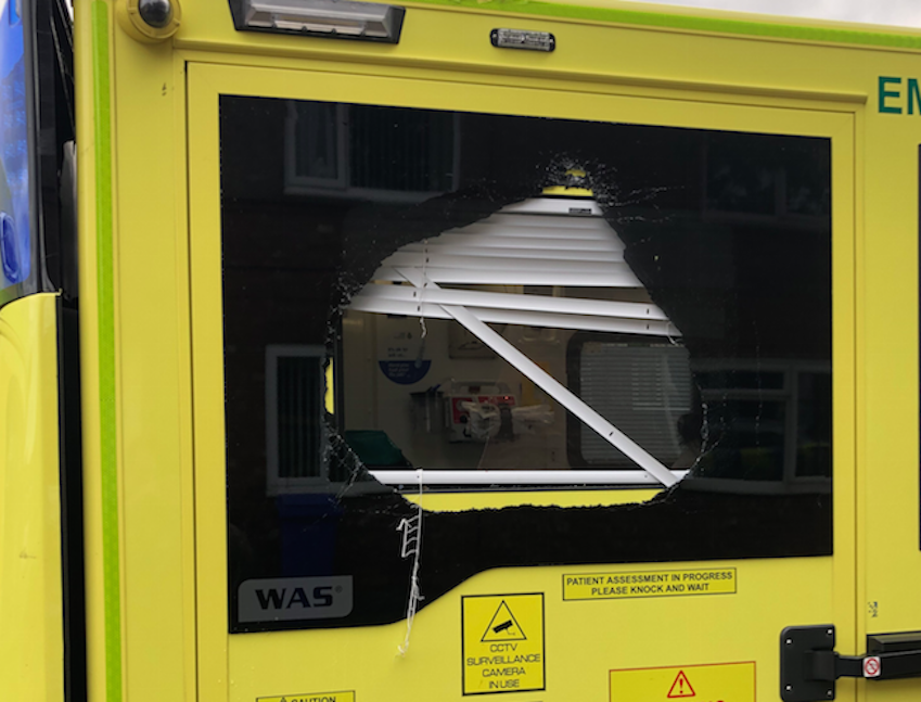 One of the damaged windows of an ambulance in the North East following the alleged attacks (NEAS)