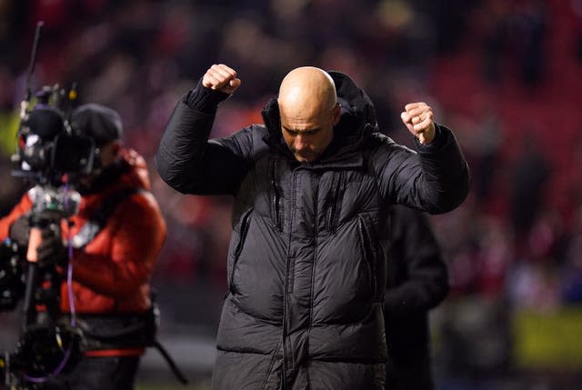 Pep Guardiola celebrates victory over Bristol City