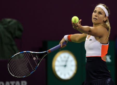 Tennis - Qatar Open - Women's Singles - Semi-Final - Dominika Cibulkova of Slovakia v Karolina Pliskova of the Czech Republic - Doha, Qatar - 17/2/2017 - Cibulkova in action. REUTERS/Naseem Zeitoon - RTSZ7IA