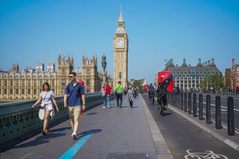 UK economy: Pedestrians walking on Westminster Bridge