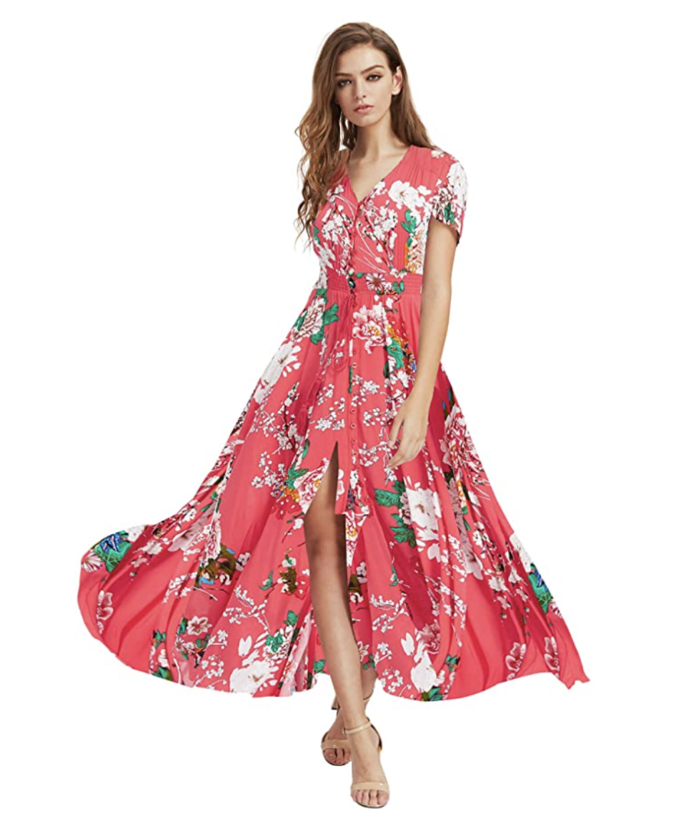 3) Women's Button Up Floral Print Flowy Dress