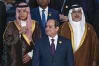 Egyptian President Abdel Fattah el-Sissi attends a group photo at the COP27 U.N. Climate Summit, in Sharm el-Sheikh, Egypt, Monday, Nov. 7, 2022. (AP Photo/Nariman El-Mofty)