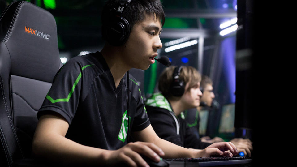 Anathan Pham competes in the finals during the Boston Major Dota 2 tournament in 2016. (JUSTIN SAGLIO/AFP/Getty Images)