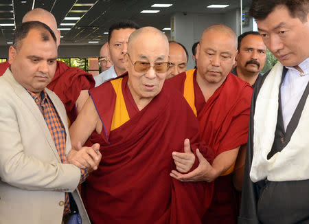 Tibetan spiritual leader the Dalai Lama arrives at the Kangra airport on the outskirts of the northern hilltown of Dharamsala, India, April 26, 2019. REUTERS/Stringer