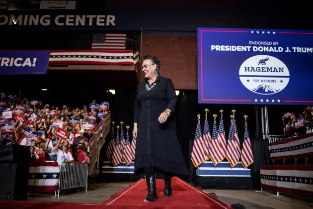 Republican U.S. House candidate Harriet Hageman walks on stage to introduce former President Donald Trump at a rally on May 28, 2022 in Casper, Wyoming. Trump endorsed Hageman in the race. (Photo: Photo by Chet Strange/Getty Images)