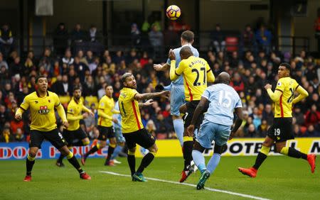 Britain Football Soccer - Watford v Stoke City - Premier League - Vicarage Road - 27/11/16 Stoke City's Charlie Adam heads at goal which leads to own scored by Watford's Heurelho Gomes Action Images via Reuters / Peter Cziborra Livepic