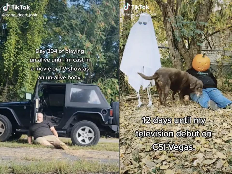 composite images taken from Nalley's tiktok showing him playing dead