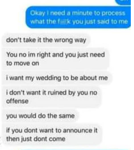 selfish bride facebook messages