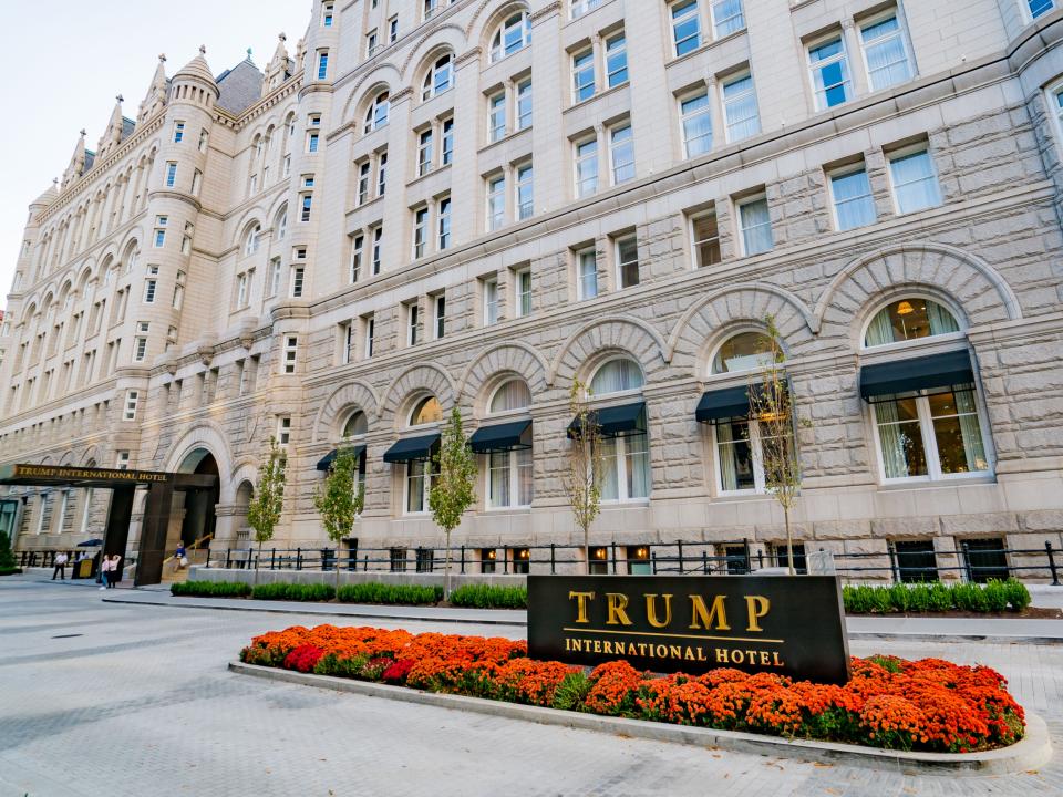 A view of a Trump hotel from the street.