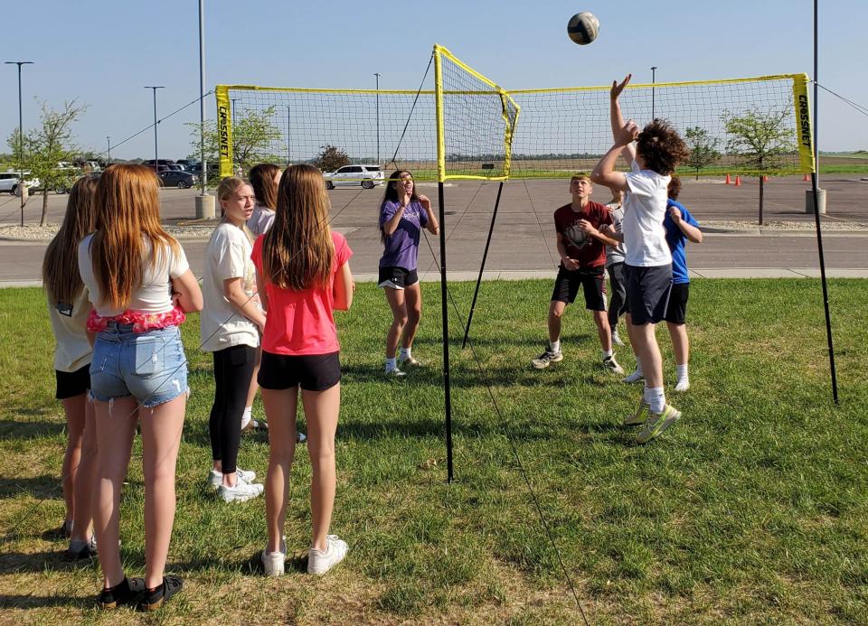 Students play some crossnet during the Watertown Middle School Arrowfest on Friday, May 26, 2023.