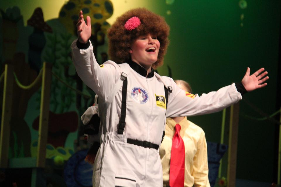 Maddy Hollingsworth, as Sandy, performs a scene from “The SpongeBob Musical.”