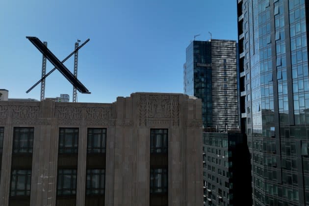 The short-lived X structure on top of the company's San Francisco headquarters in 2023.  - Credit: Justin Sullivan/Getty Images