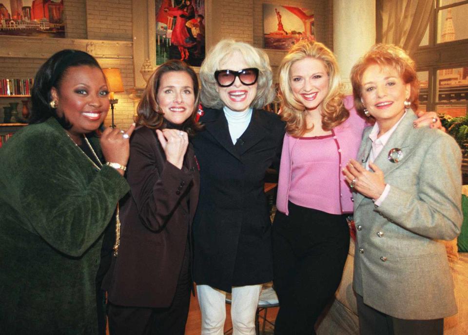 Star Jones, Meredith Viera, Carol Channing, Debbie Matenopoulos, Barbara Walters appearing on the 'The View' in 1998.