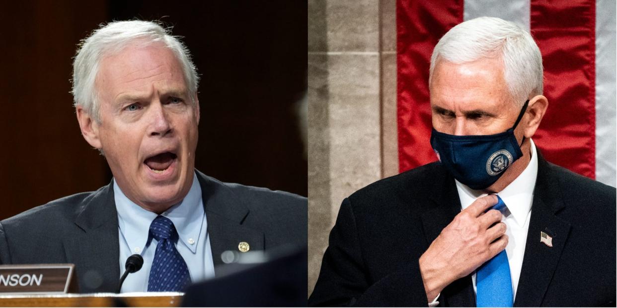 Republican Sen. Ron Johnson of Wisconsin and former Vice President Mike Pence.