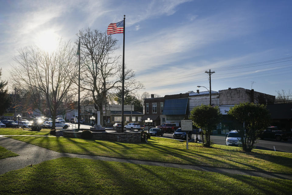 An American flag flies on the lawn of the courthouse in Tompkinsville, Ky., Monday, Nov. 13, 2023. (AP Photo/George Walker IV)