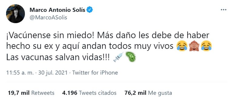 El tuit del cantante mexicano a favor de la vacunación que provocó todo tipo de comentarios