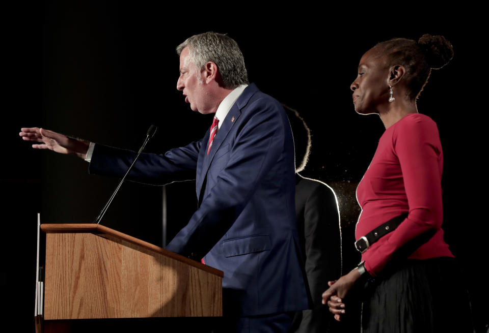 Bill de Blasio with his his wife, Chirlane McCray, at an election-night victory gathering.  (Photo: Julie Jacobson/AP)