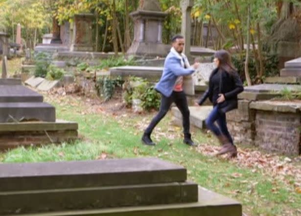 Aston and Janette rehearsed in a graveyard. Copyright: [BBC]