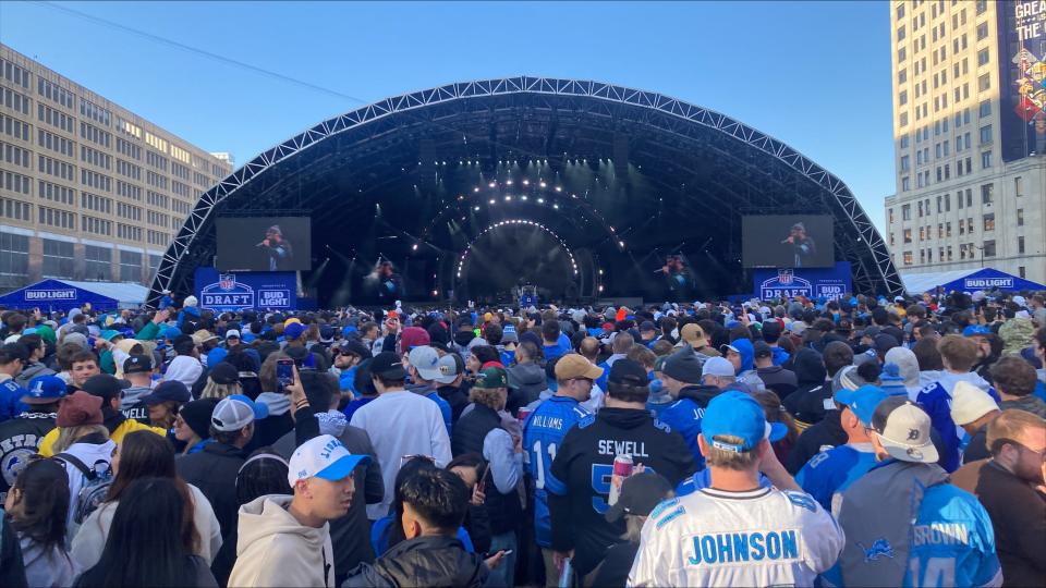 Big Sean performs before thousands of people at the NFL Draft in downtown Detroit, Thursday, April 25, 2024.