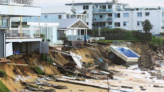 What's left of beachfront homes on Collaroy's coast. Photo: 7News