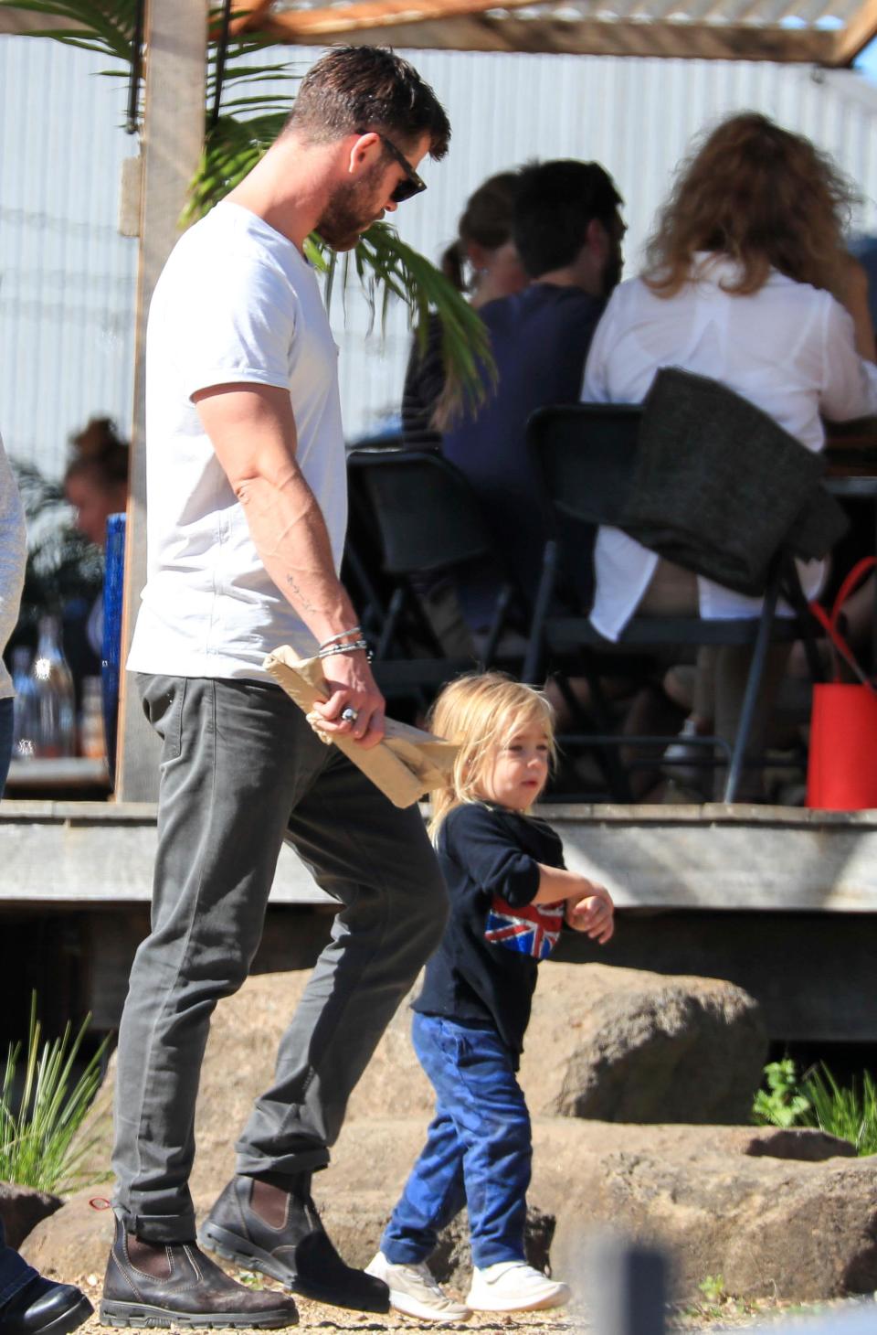 Chris and Elsa enjoy family day out with their twin boys