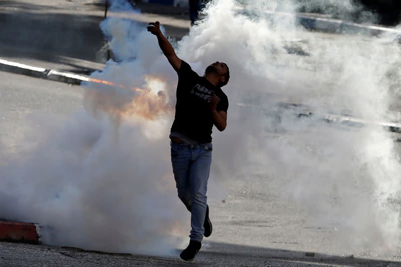 FILE PHOTO: Palestinians protest against Israel's plan to annex parts of the occupied West Bank