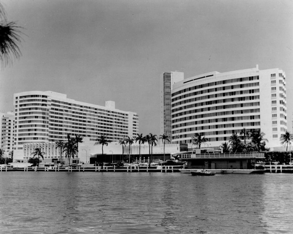 The Fontainebleau as seen from Indian Creek accross Collins Avenue.