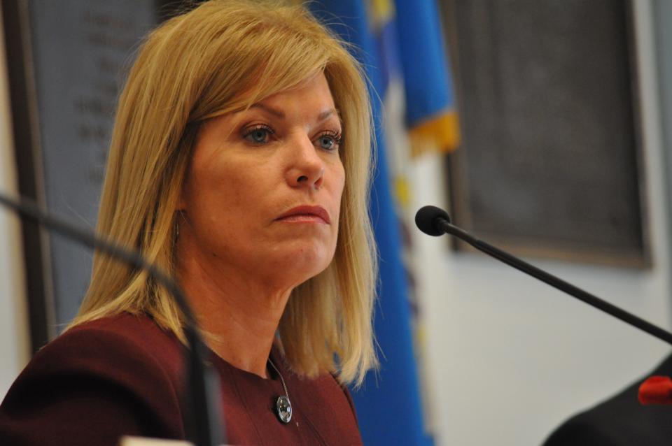 Sen. Nicole Poore, D-New Castle, during the Senate Elections, Government and Community Affairs Committee hearing on Jan. 15, 2020