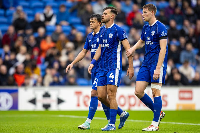 Perry Ng, Dimitrios Goutas and Mark McGuinness of Cardiff City -Credit:Huw Evans Picture Agency