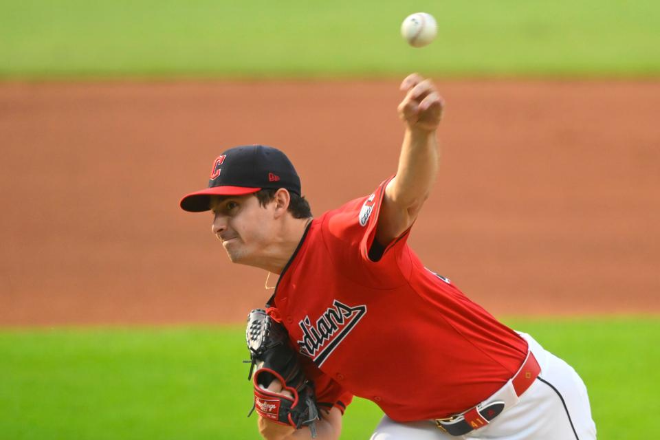 Cleveland Guardians starter Logan Allen (41) delivers a pitch against the Arizona Diamondbacks on Monday in Cleveland.