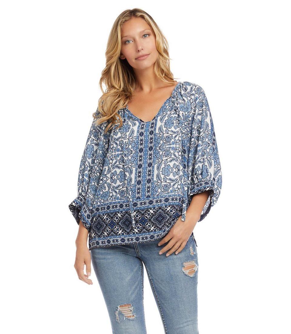 10) Border Print Peasant Top