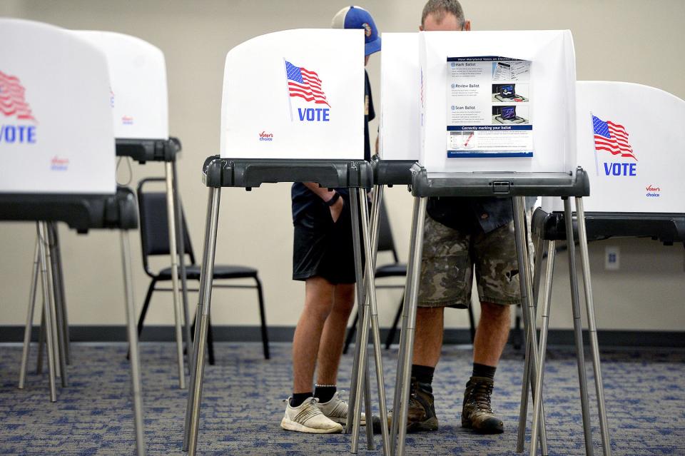 In this file photo, voters cast ballots on the first day of early voting in the 2022 Maryland primary.
