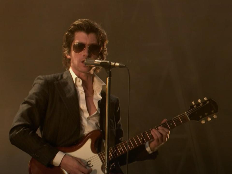 Arctic Monkeys frontman Alex Turner on the Pyramid Stage at Glastonbury 2023 (BBC)