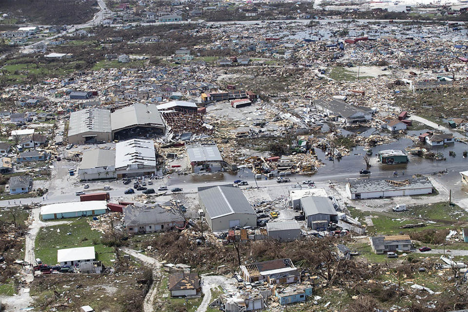 Destruction from Hurricane Dorian at Marsh Harbour in Great Abaco Island, Bahamas on Wednesday, Sept. 4, 2019. (Al Diaz/Miami Herald via AP)