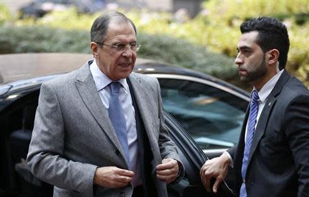 Russia's Foreign Minister Sergei Lavrov arrives to attend a European Union foreign ministers meeting in Brussels December 16, 2013. REUTERS/Francois Lenoir