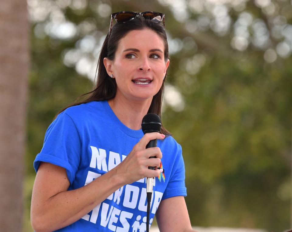 School board member Jennifer Jenkins was one of the speakers. Hundreds showed up at the West Melbourne Community Park Saturday for the March for Our Lives protest against gun violence. 