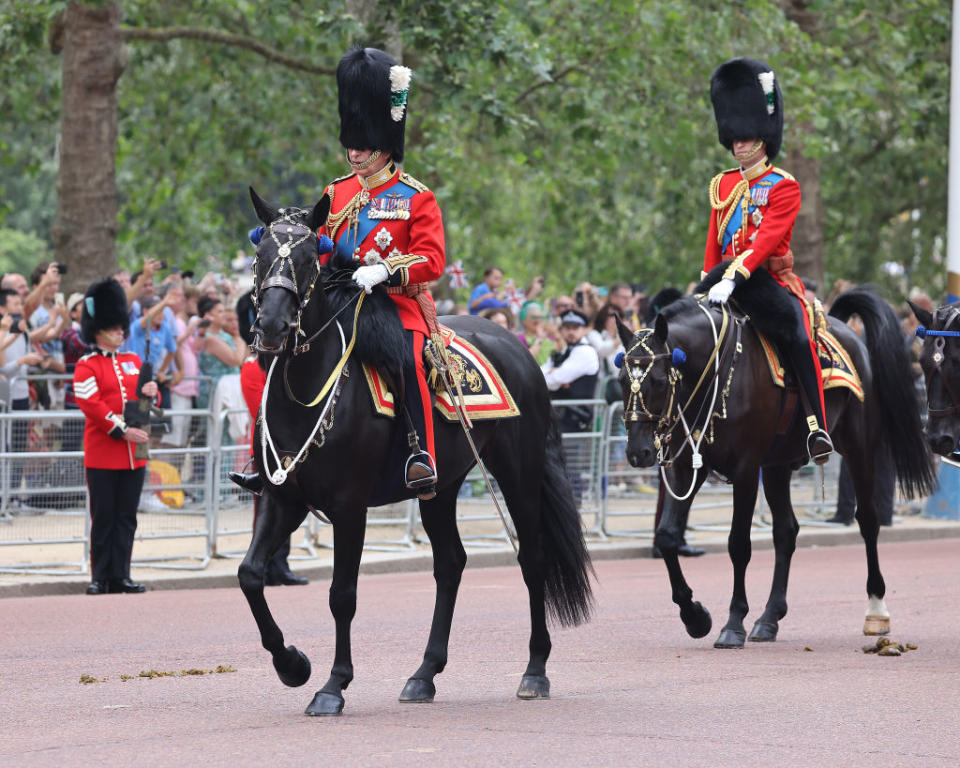 King Charles III and Prince William on horseback during Trooping the Colour on June 17, 2023.<span class="copyright">Neil Mockford—Getty Images</span>