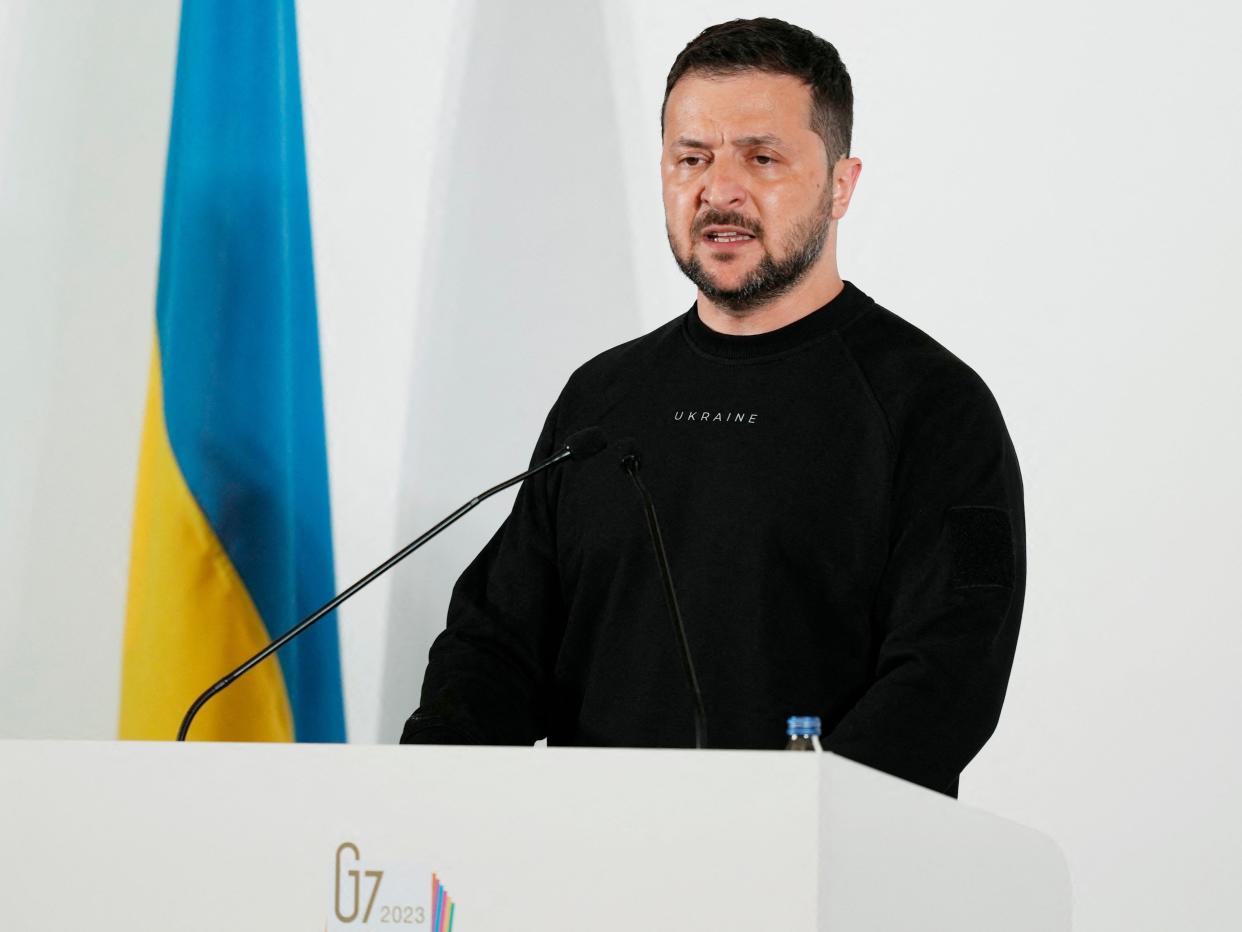 Volodymyr Zelensky speaking at the G7 conference (POOL/AFP via Getty Images)