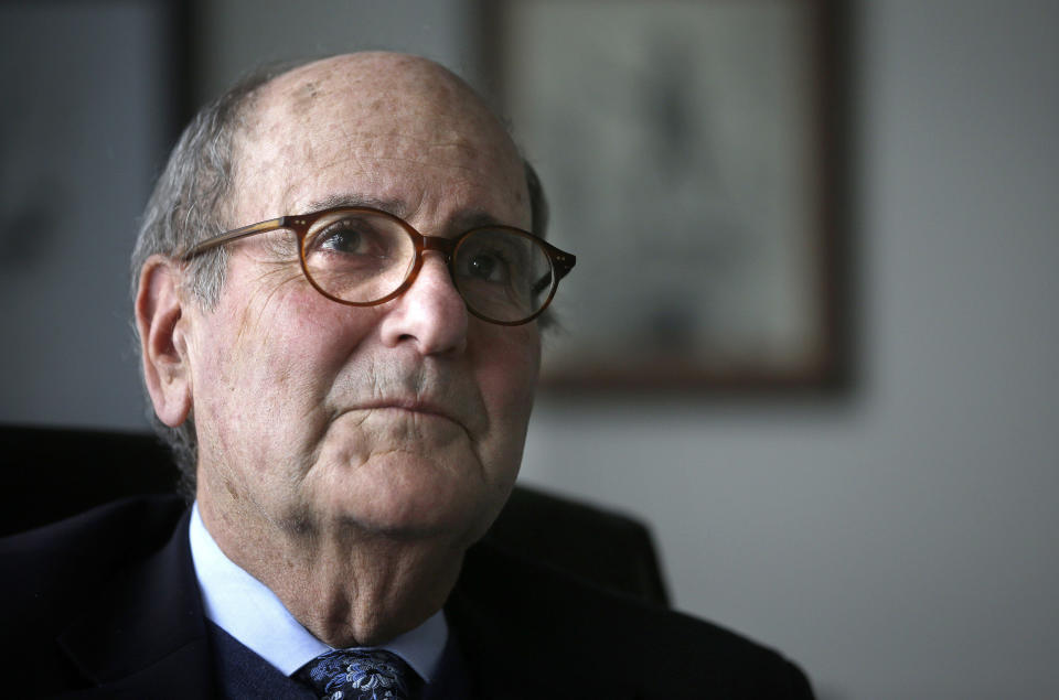 In this Wednesday, April 10, 2019 photo President of The Berkshire Eagle newspaper Fred Rutberg sits during an interview in his office at the newspaper, in Pittsfield, Mass. The paper now features a new 12-page lifestyle section for Sunday editions, a reconstituted editorial board, a new monthly magazine, and the newspaper print edition is wider. That level of expansion is stunning in an era where U.S. newspaper newsroom employment has shrunk by nearly half over the past 15 years. (AP Photo/Steven Senne)