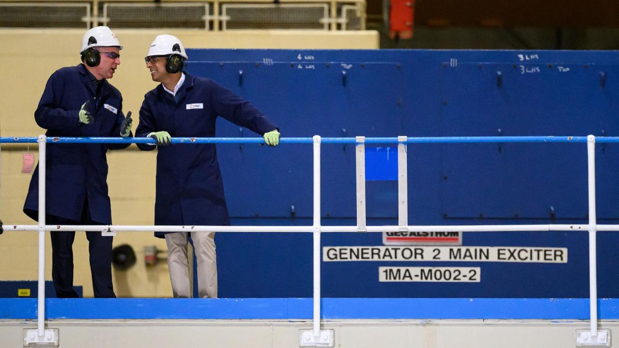 The Prime Minister Rishi Sunak wearing protective gear while visiting Sizewell B