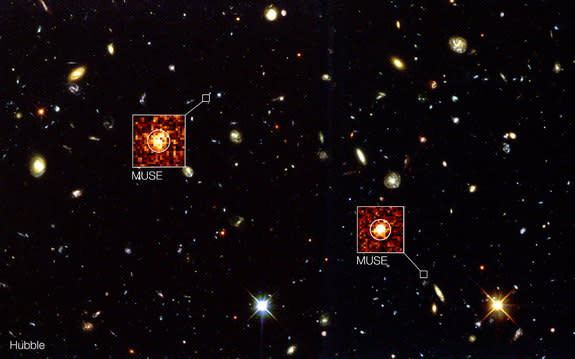 This new image from the MUSE instrument shows never-before-seen galaxies in stunning 3D. The Hubble Space Telescope also imaged this patch of sky in the 1990s. Image released on Feb. 26, 2015.
