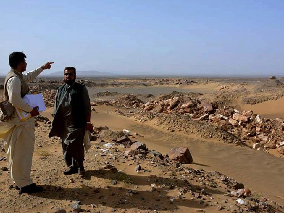  Local officials visit the gold and copper mine site, in Reko Diq district in southwestern Pakistan’s Baluchistan province, in 2017.