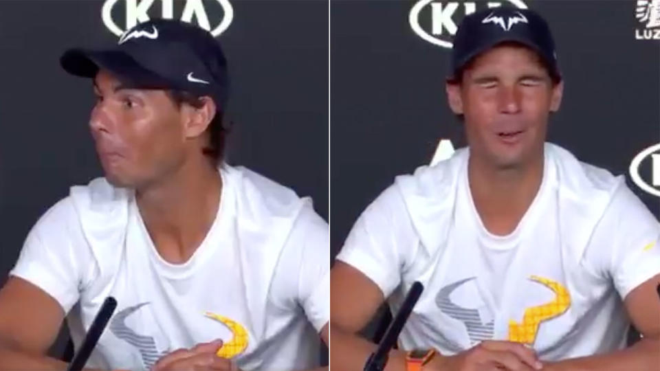 Nadal hilariously outed the sleeping journalist. Pic: Getty