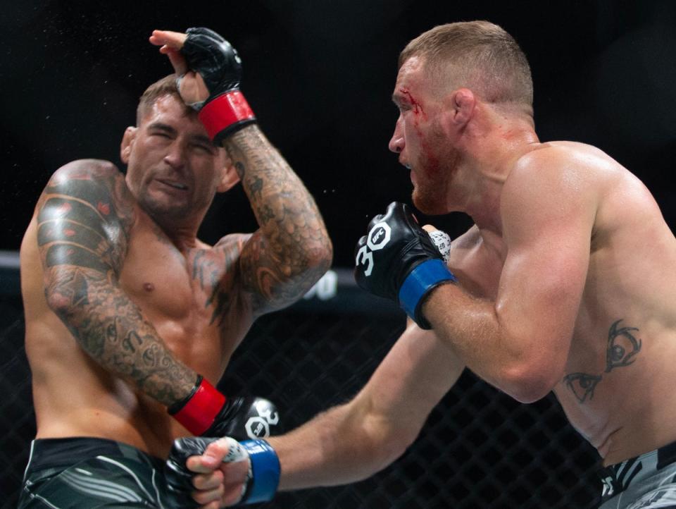 Gaethje, right, and Dustin Poirier in action at UFC 291 (Getty Images)